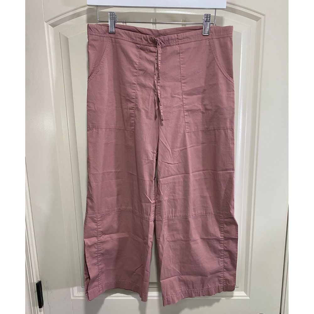 Be Present Yoga Pants Small Pink Embroidered Lotus Flower Split Hem Logo Wide
